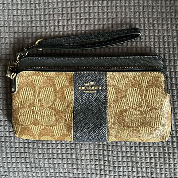 Coach Handbags - Coach Double Zip Wallet with Wristlet tan and navy